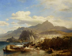 A Busy Town on the Levantine Coast by Andreas Achenbach Oil Painting