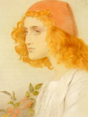The Red Cap by Anthony Frederick Sandys Oil Painting