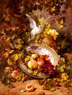 Peaches and Grapes with a Dove by Antoine Bourland Oil Painting