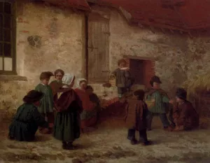 A Break From School by Antoine Edouard Joseph Moulinet Oil Painting