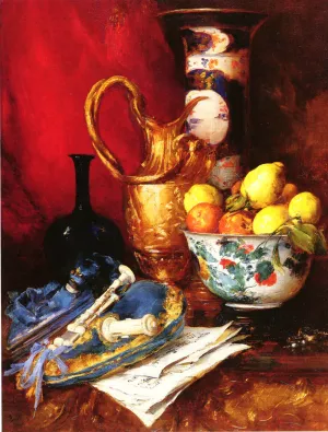A Still Life with a Bowl of Fruit by Antoine Vollon Oil Painting