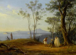 A Painter at Work in an Italianate Coastal Landscape by Antonie Sminck Pitloo Oil Painting