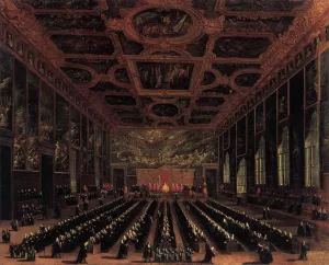 The Sala del Maggior Consiglio, Doge's Palace by Antonio Diziani Oil Painting