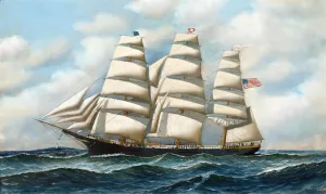 A Ship Young America at Sea by Antonio Jacobsen Oil Painting