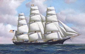 An American Clipper Ship Flying Cloud at Sea Under Full Sail by Antonio Jacobsen Oil Painting