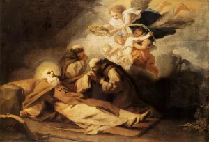The Death of St Anthony the Hermit by Antonio Viladomat y Manalt Oil Painting