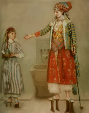 A Lady in Turkish Costume with Her Servant at the Hammam by Etienne Liotard Oil Painting