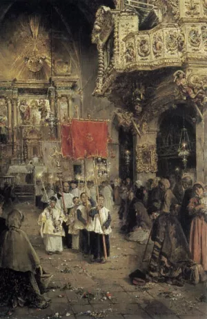 Procession at the End of Mass by Arcadio Mas y Fondevila Oil Painting