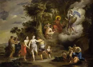 Pallas Athene Visiting Apollo on the Parnassus by Arnold Houbraken Oil Painting