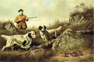 Amos F. Adams Shooting Over Gus Bondher and Son, Count Bondher by Arthur Fitzwilliam Tait Oil Painting