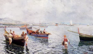 Neopolitan Fishermen by Attilio Pratella Oil Painting