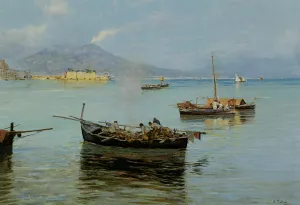 Porto de Napoli - 1 of 2 by Attilio Pratella Oil Painting