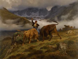 Le Combat Souvenir des Pyrenees by Auguste Bonheur Oil Painting