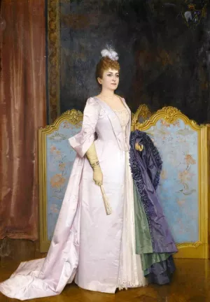 Lady Holding a Fan by Auguste Toulmouche Oil Painting