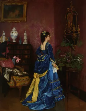 The Blue Dress by Auguste Toulmouche Oil Painting
