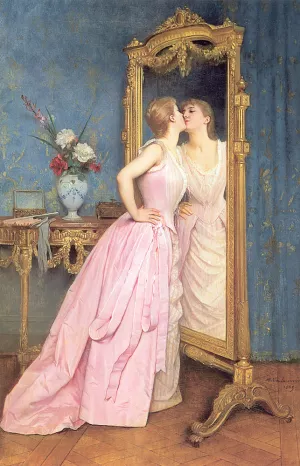 Vanity by Auguste Toulmouche Oil Painting