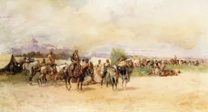 Men with Horses by Baldomero Galofre y Gimemez Oil Painting