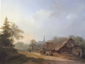 A Cart on a Country Road in Summertime by Barend Cornelis Koekkoek Oil Painting