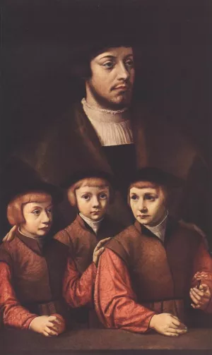 Portrait of a Man with Three Sons by Barthel Bruyn Oil Painting