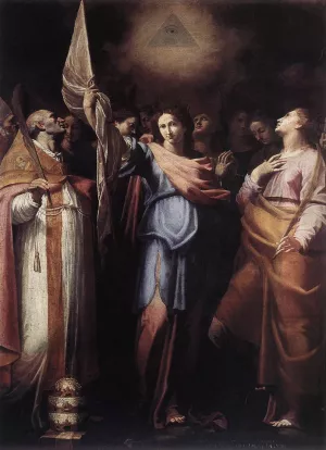 St Ursula and Her Companions with Pope Ciriacus and St Catherine of Alexandria by Bartolomeo Cavarozzi Oil Painting