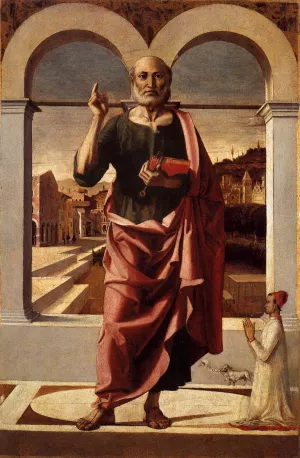 St Peter Blessing and Donor by Bartolomeo Montagna Oil Painting