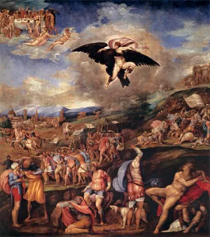 The Battle of Montemurlo and the Rape of Ganymede by Battista Franco Oil Painting