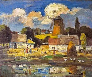 Village Scene by Bela Ivanyi-Grunwald Oil Painting