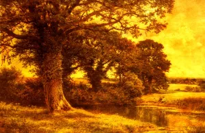 A Woodland Pool by Benjamin Williams Leader Oil Painting