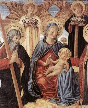 Madonna and Child between Sts Andrew and Prosper Detail by Benozzo Di Lese Di Sandro Gozzoli Oil Painting