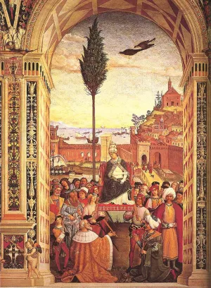Aeneas Piccolomini Arrives to Ancona by Bernardino Pinturicchio Oil Painting