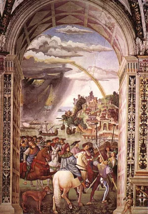 Aeneas Piccolomini Leaves for the Council of Basle by Bernardino Pinturicchio Oil Painting