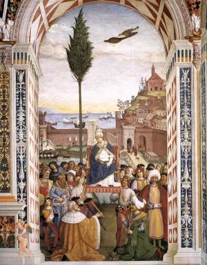 No. 10: Pope Pius II Arrives in Ancona by Bernardino Pinturicchio Oil Painting