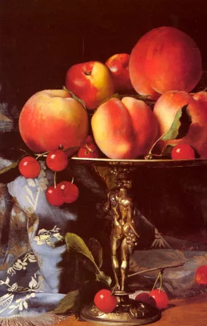 A Still Life with Peaches, Plums and Cherries by Blaise Alexandre Desgoffe Oil Painting