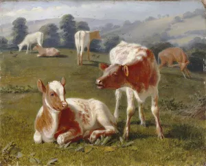 Calves in a Meadow by Briton Riviere Oil Painting