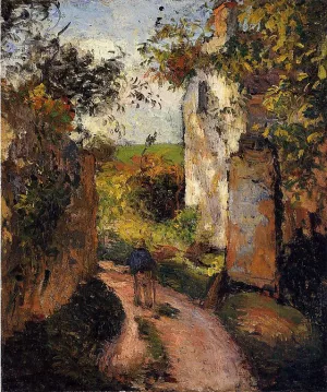 A Peasant in the Lane at l'Hermitage, Pontoise by Camille Pissarro Oil Painting