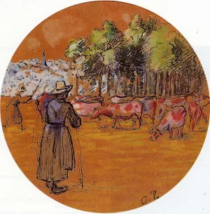 Cowherds, Bazincourt by Camille Pissarro Oil Painting