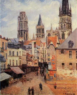 Rue de l'Eppicerie, Rouen: Morning, Grey Weather by Camille Pissarro Oil Painting