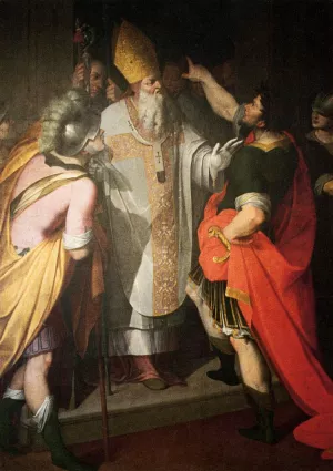 St Ambrose Stopping Theodosius by Camillo Procaccini Oil Painting
