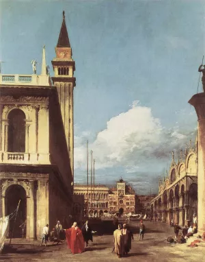 The Piazzetta, Looking toward the Clock Tower by Canaletto Oil Painting