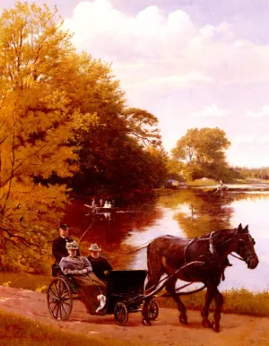 An Afternoon At The Lake by Carl Christian Frederik Jacob Thomsen Oil Painting