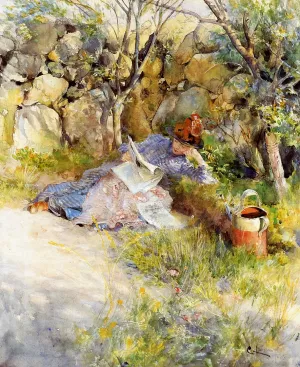 A Lady Reading a Newspaper by Carl Larsson Oil Painting