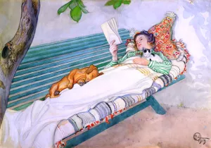 A Woman Lying on a Bench by Carl Larsson Oil Painting