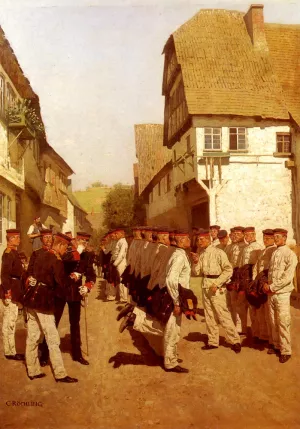 Military Cadets Preparing For Parade by Carl Rochling Oil Painting