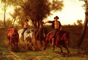 Reitende Zigeunerknaben by Carl Steffeck Oil Painting