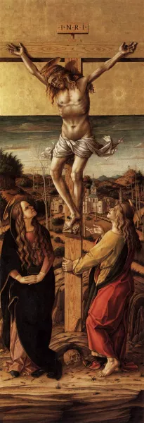 Crucifix with the Virgin and St John the Evangelist by Carlo Crivelli Oil Painting