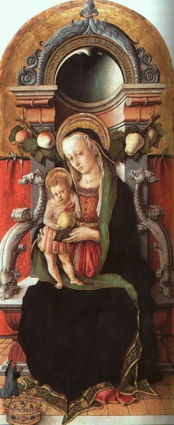 Madonna and Child Enthroned with a Donor by Carlo Crivelli Oil Painting