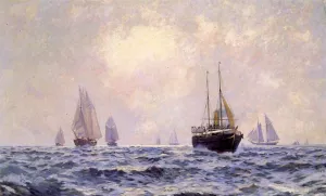 A Breezy Morning Off Newport by Carlton T. Chapman Oil Painting