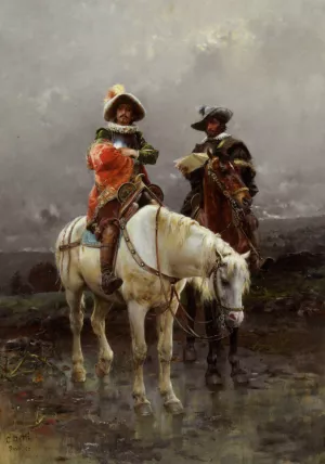 A Cavalier on a White Horse by Cesare-Auguste Detti Oil Painting