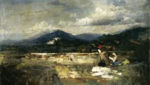 Landscape with Figures by Cesare Tallone Oil Painting