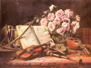A Musical Still Life by Charles Antoine Joseph Loyeux Oil Painting